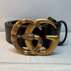Gucci Double G Snake Belt Gold on Black